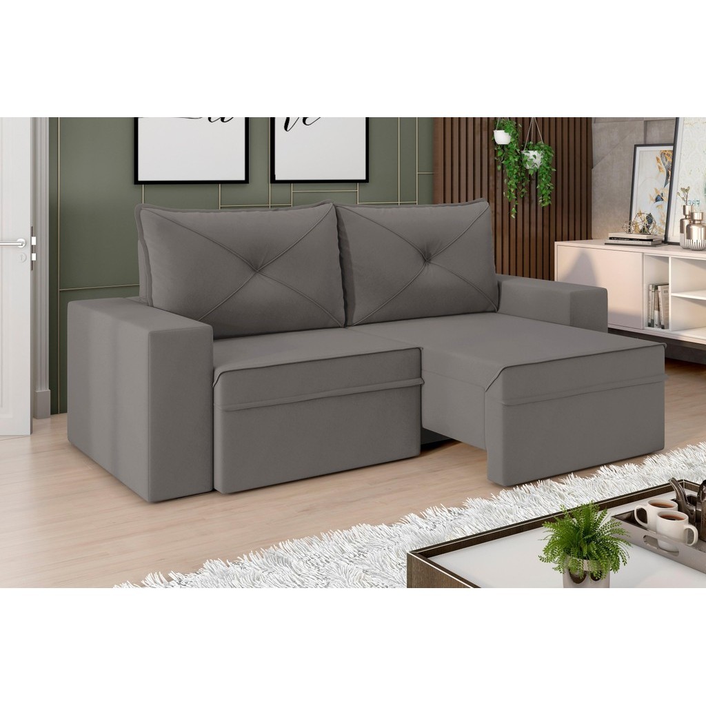 Sofá Miami Premium 2,00m Assento Retrátil/Reclinável Suede Cinza - XFlex Sofas