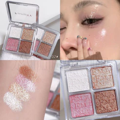 Paleta De Pó Destacador-Cor Champagne Iluminador De Contorno-Impermeável Duradouro-4 Cores Diamante Brilhante