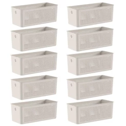 10x Cestos 6,6L Organizador OU Flow Bege 13cm x 15cm x 34cm