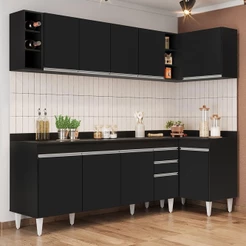 Armário de Cozinha Modulado de Canto Esquerdo 5 Peças CP53 Balcão com Tampo Preto - Lumil
