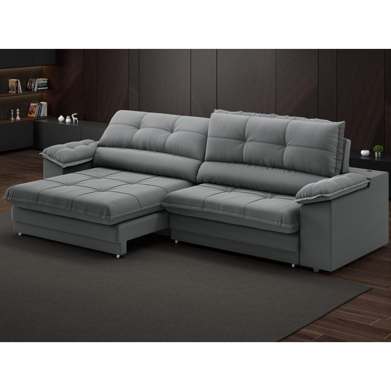 Sofá com Carregador USB Retrátil Reclinável Monaco 2,90m Velosuede Grafite - NETSOFAS em Oferta na Shopee