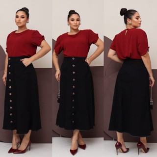 Saia Jeans Longa Preta Toda Lisa Com Botões e Bolsos Moda Evangélica 100% Jeans Luxo em Oferta na Shopee