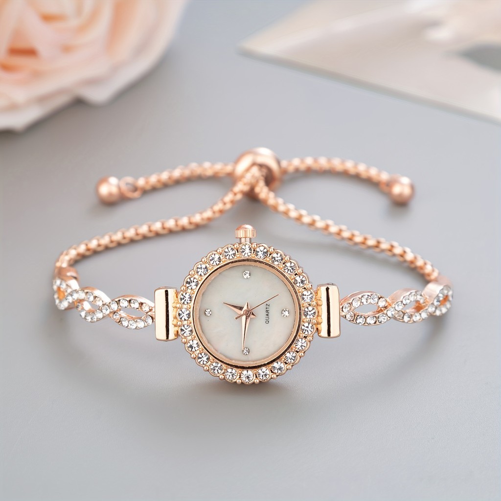 Relógio luxo strass quartzo pulseira relógio elegante iridescente Dial relógio de pulso analógico feminino em Oferta na Shopee