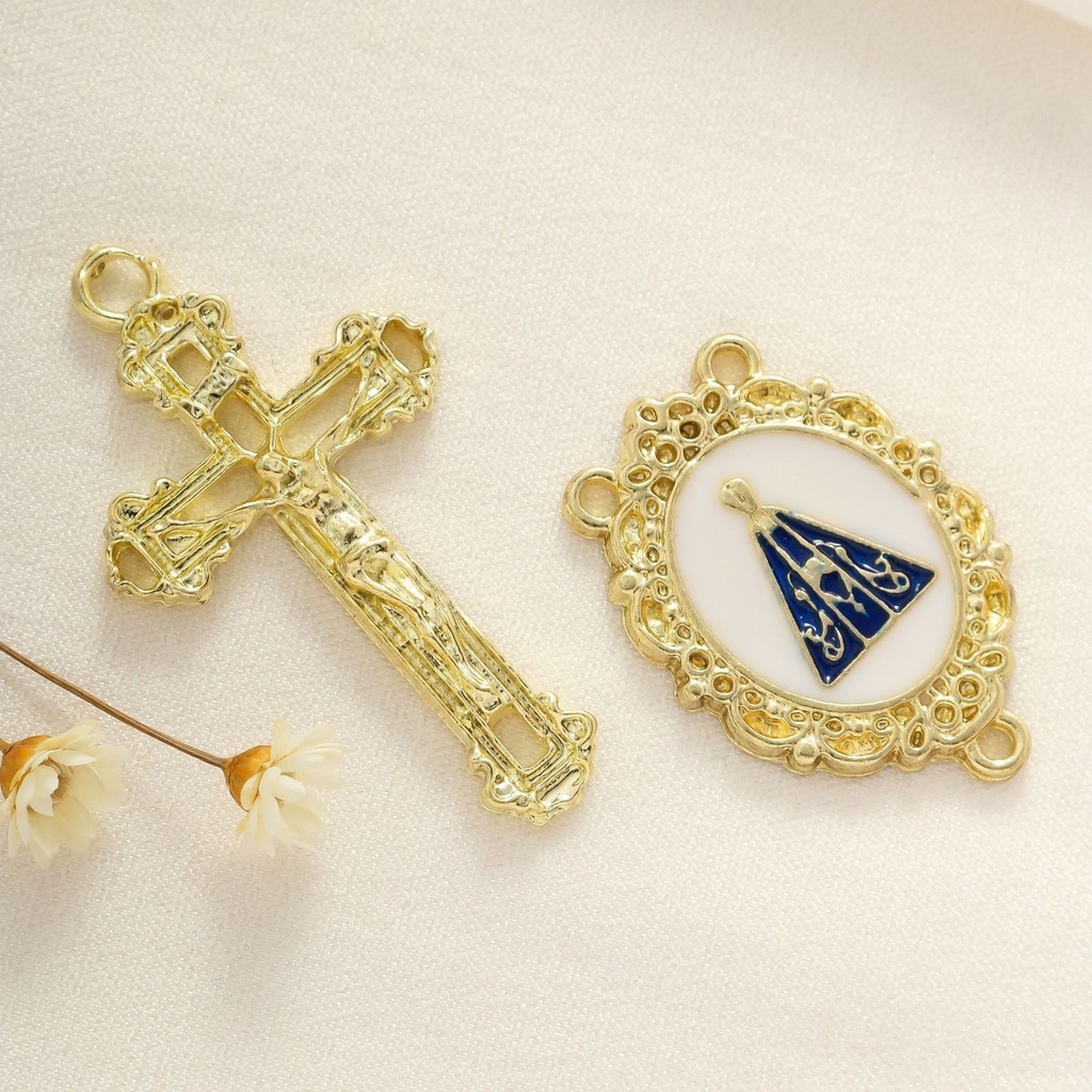 Entremeios Para Terço + Crucifixos Dourado Nossa Senhora Aparecida Alta Qualidade Atacado