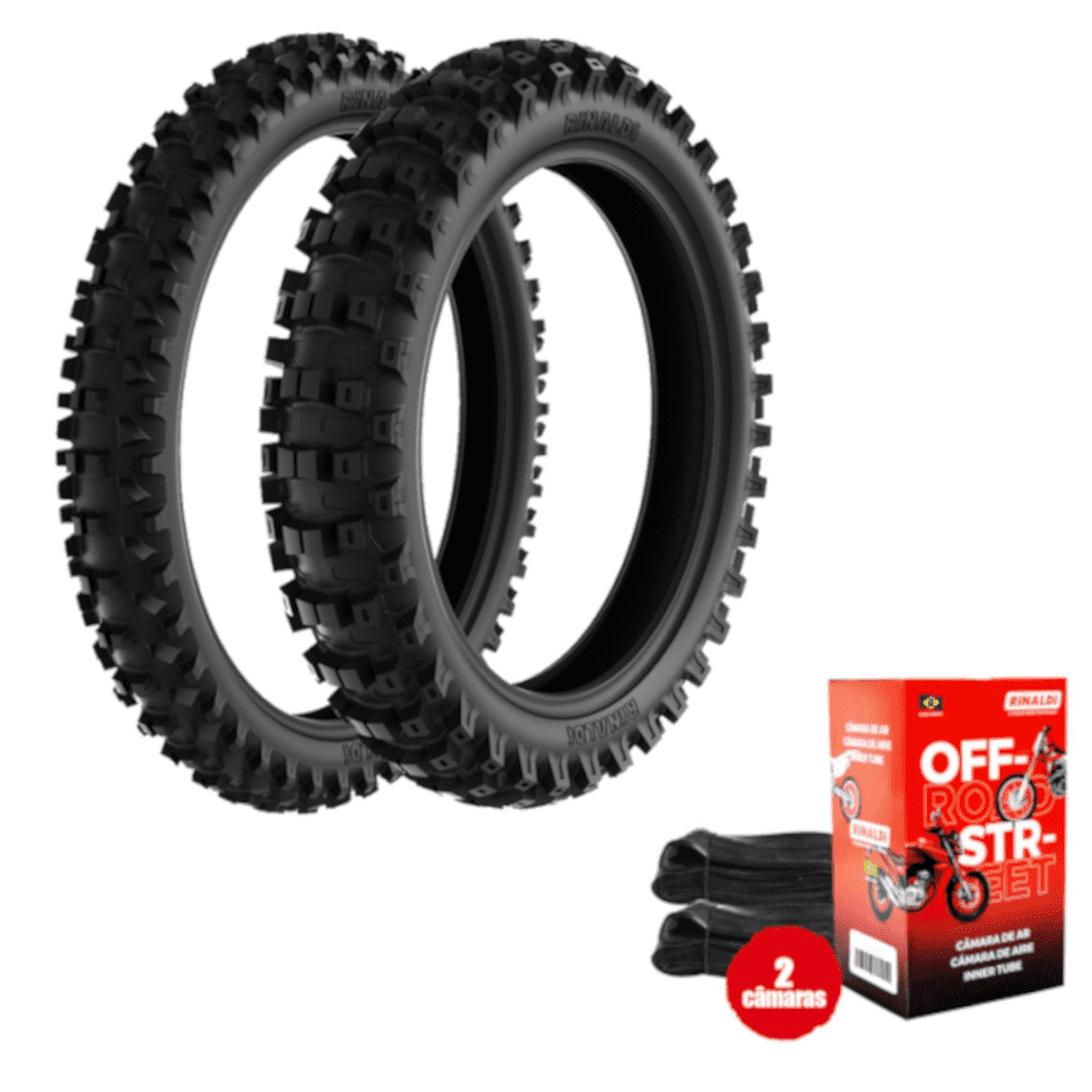 Kit Pneus Crf 230 Ttr 230 100/100-18 + 80/100-21 RS47 + Camaras 4mm Reforçadas Rinaldi