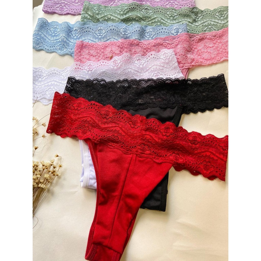 Kit 10 Calcinha PÉROLA Tanga Fio Duplo Sexy Alta Qualidade Renda Elástica em Oferta na Shopee