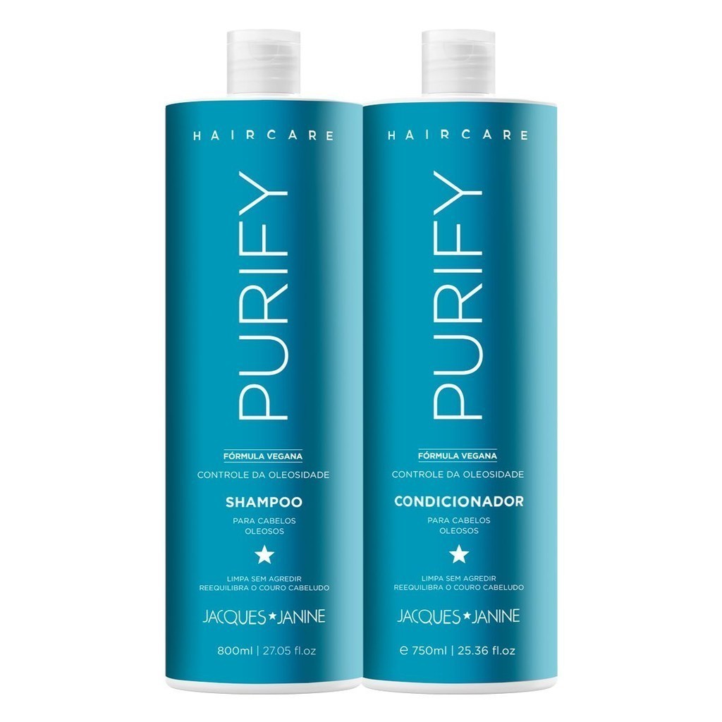 Kit Hair Care Purify Jacques Janine Shampoo 800ml + Condicionador 750ml Controle Oleosidade em Oferta na Shopee