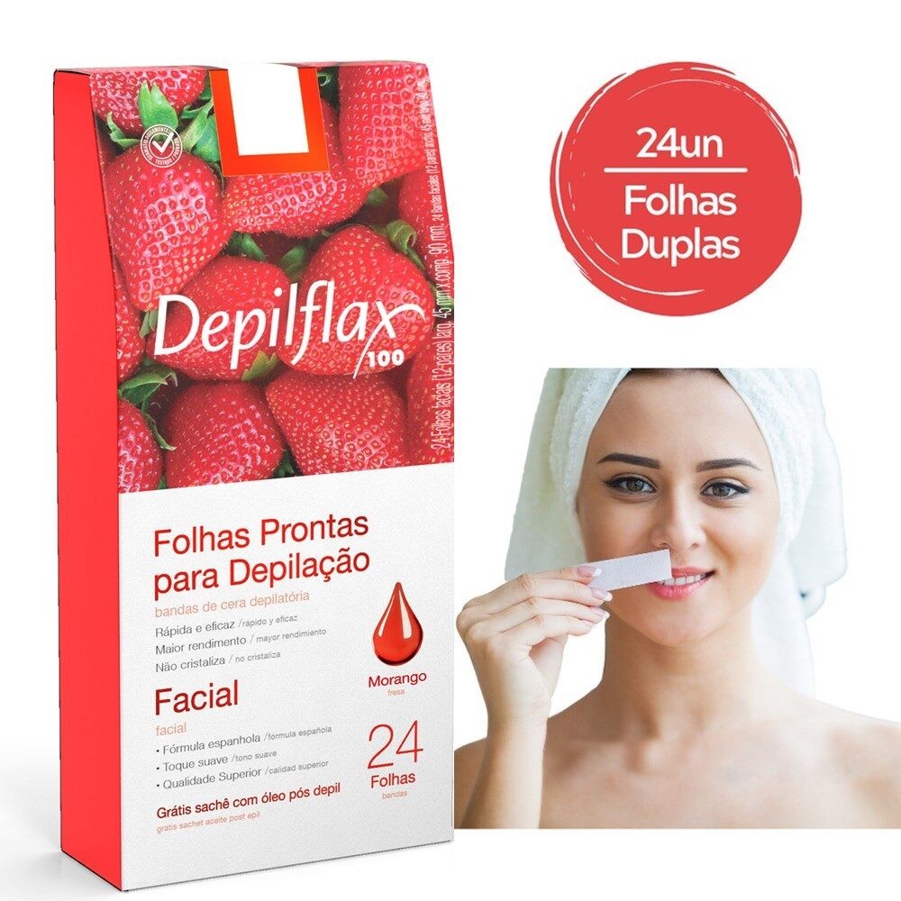 Folhas Prontas para Depilação Facial Buço Sobrancelha Depilflax 24 Unidades