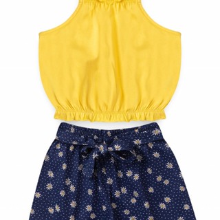 Conjunto Feminino Infantil Verão Margaridas Amarelo em Oferta na Shopee