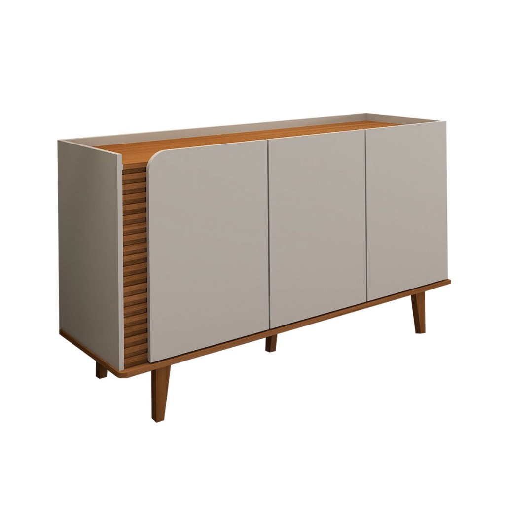 Detalhes do Balcão Buffet Elegance Ripado 3 Portas Cinamomo/Off White - Panorama Móveis