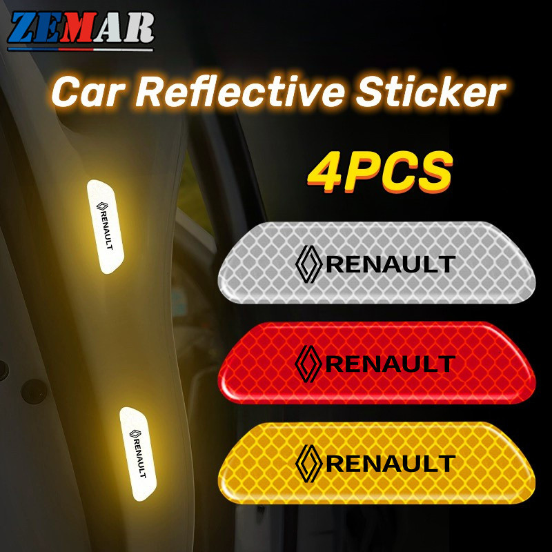 4Pcs Novo Adesivo Refletivo Renault Autocolante De Porta De Carro Proteção Contra Arranhões De Segurança Aviso Brilhante Luminoso À Noite Para Kwid Duster Oroch Kardian Megane 2 Sandero Z