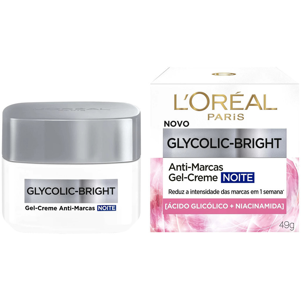GEL CREME ANTI MARCAS GLYCOLIC BRIGHT NOTURNO LORÉAL PARIS 49G em Oferta na Shopee