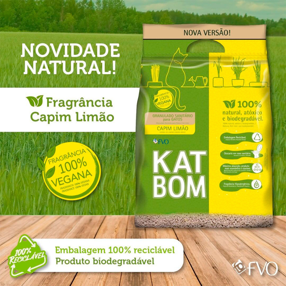 Granulado Sanitário Katbom Capim Limão - Areia Higiênica para Gatos