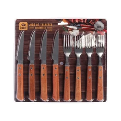 Jogo de Talheres Churrasco Inox com Cabo de Madeira 8 Peças Garfos e Facas Bel