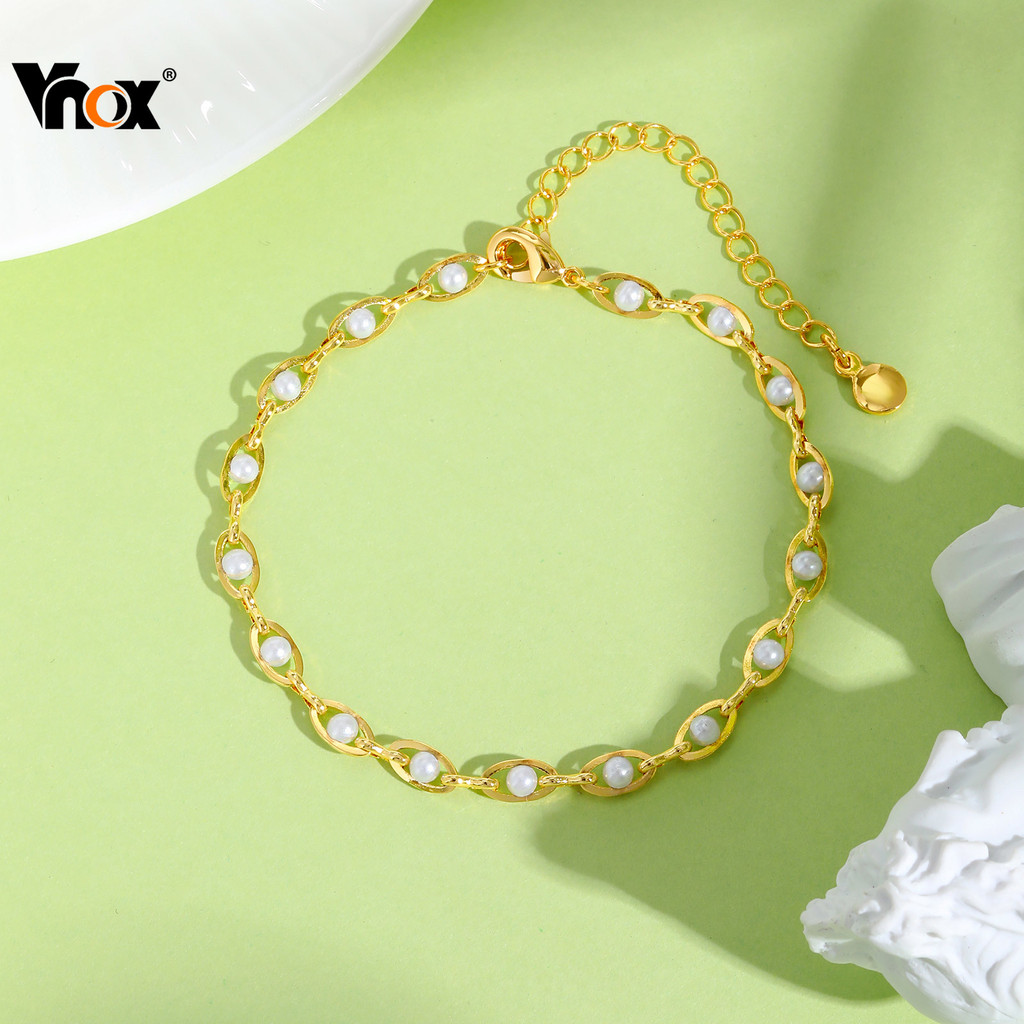 Pulseira Ajustável De Pérola Vnox Para Mulheres , Leve Antialérgica À Prova D'água E Elegante , Presente De Joias Da Mod