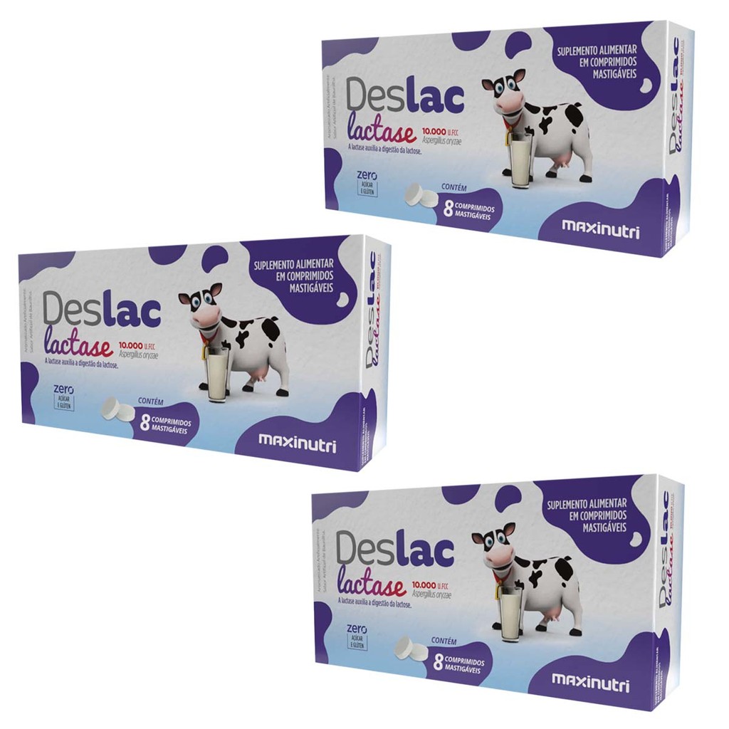 Kit 3 und Deslac Lactase 10.000 FCC Mastigavel 8 cpr em Oferta na Shopee