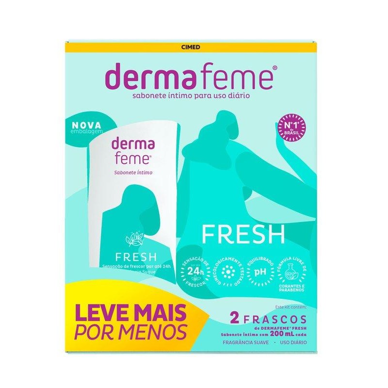 Kit Sabonete Líquido Íntimo Dermafeme Fresh 2 Unidades 200ml Cada - Health