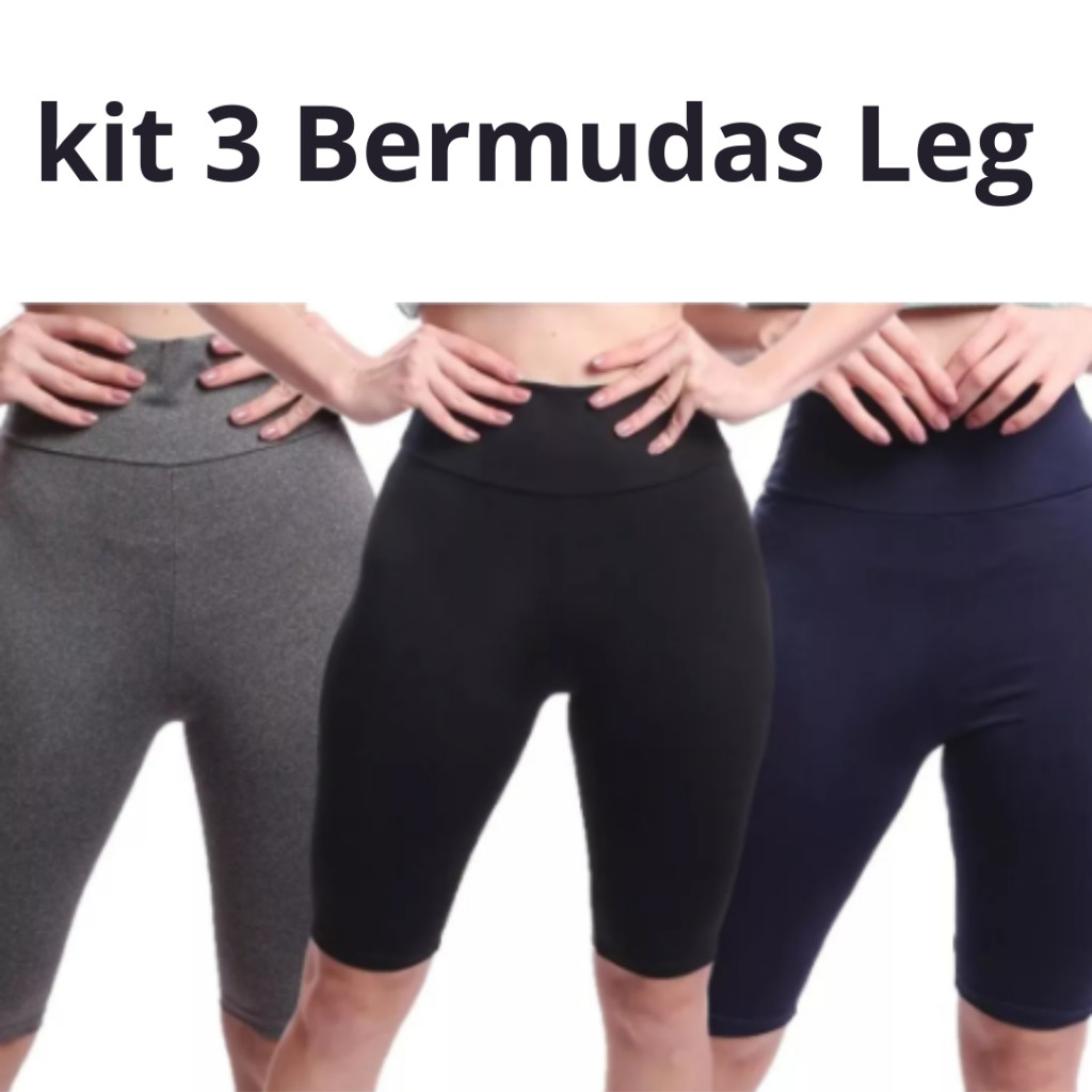 Kit 3 Bermuda Short Legging ciclista Feminina Fitness Academia Suplex Ginastica  dia a dia casual