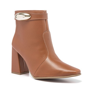 Bota Feminino Cano Curto Lesma Metalizada Salto Bloco Casual Conforto Versátil