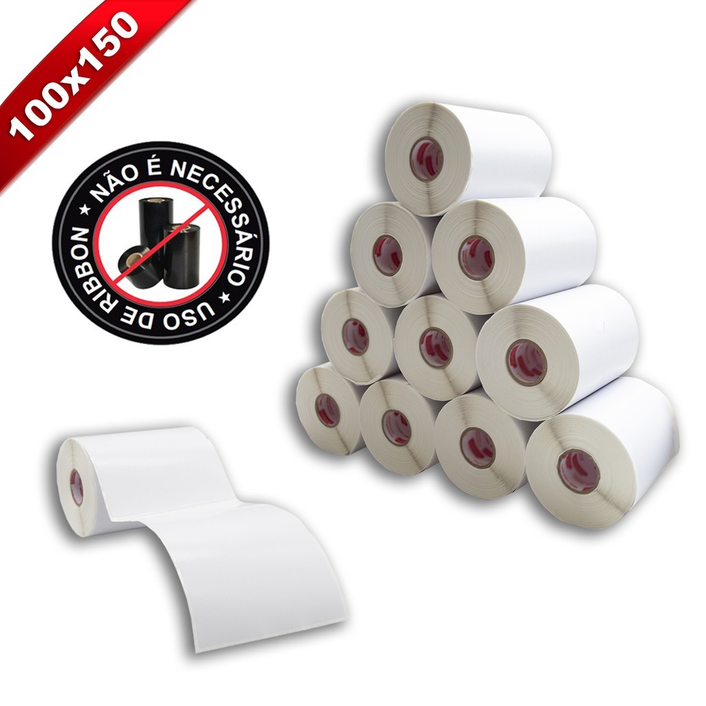 20 Rolos Etiqueta 10x15 Térmica Adesiva Serrilha sem Ribbon E-Commerce
