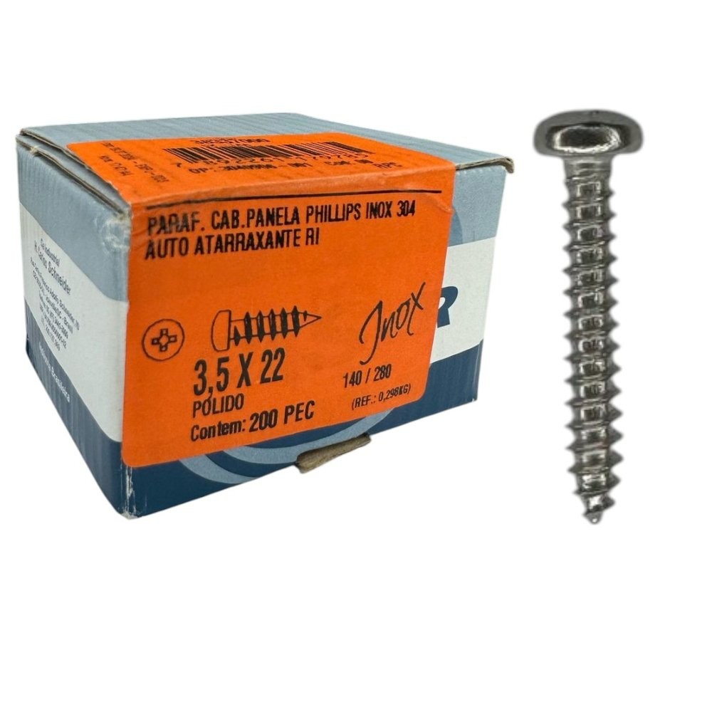 Parafuso Inox AAT Panela Phillips 3.5x22 Phillips Caixa 200 PCS