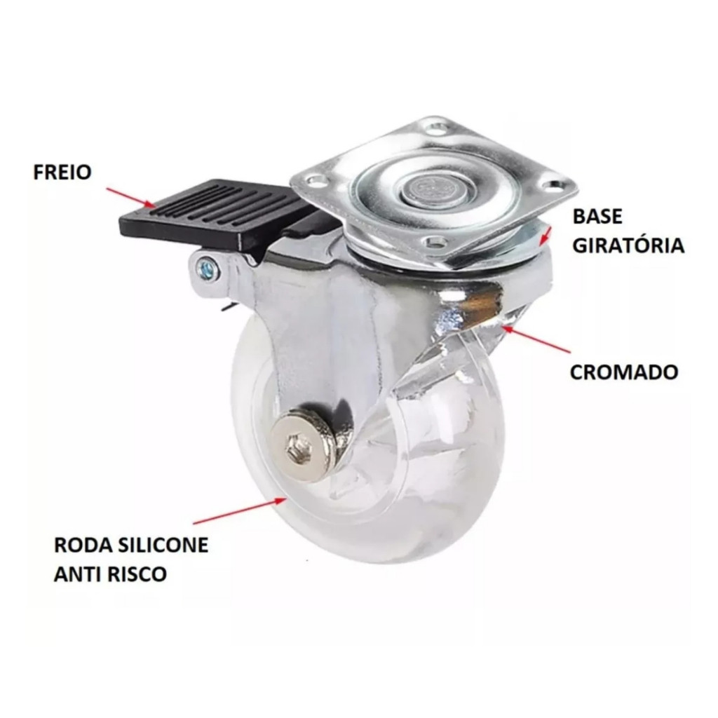 Kit 6 Rodizio Giratório Gel Rodinha Silicone 3 Com Trava 3 Sem Trava - 35mm 50mm 75mm · foto 2