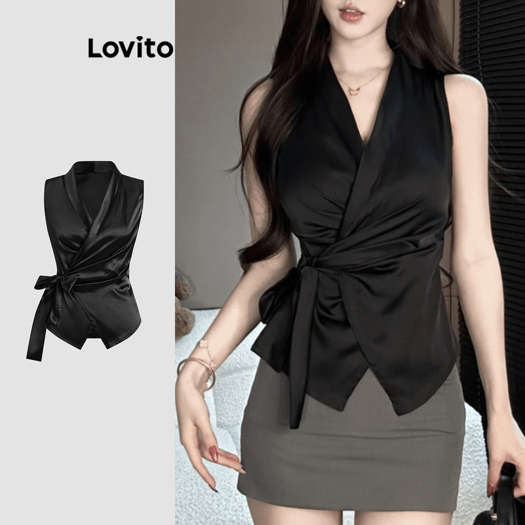 Lovito Regata Elegante Com Gravata Frontal Assimétrica Verão/Primavera Para Mulheres L122AD142 - Women Clothes