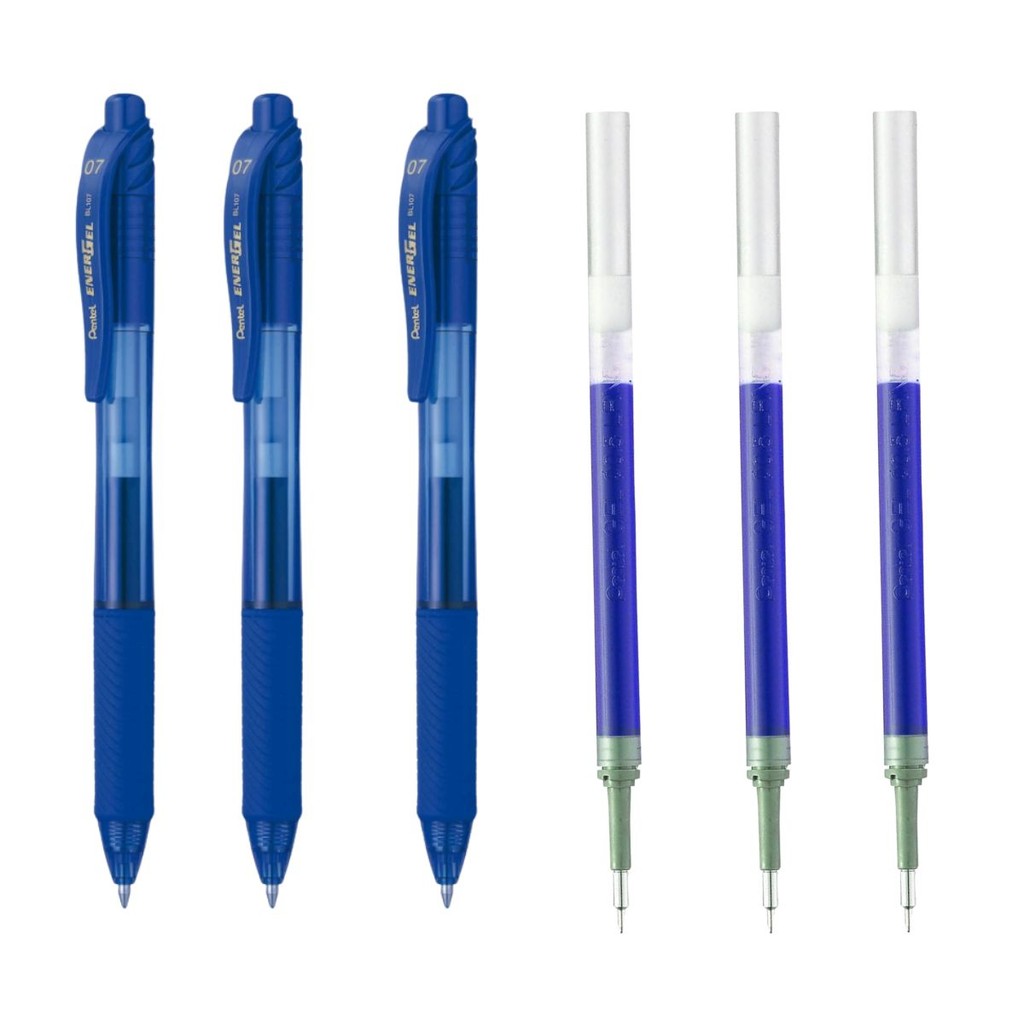 Kit com 3 canetas Pentel Energel 0.7 com 3 refis