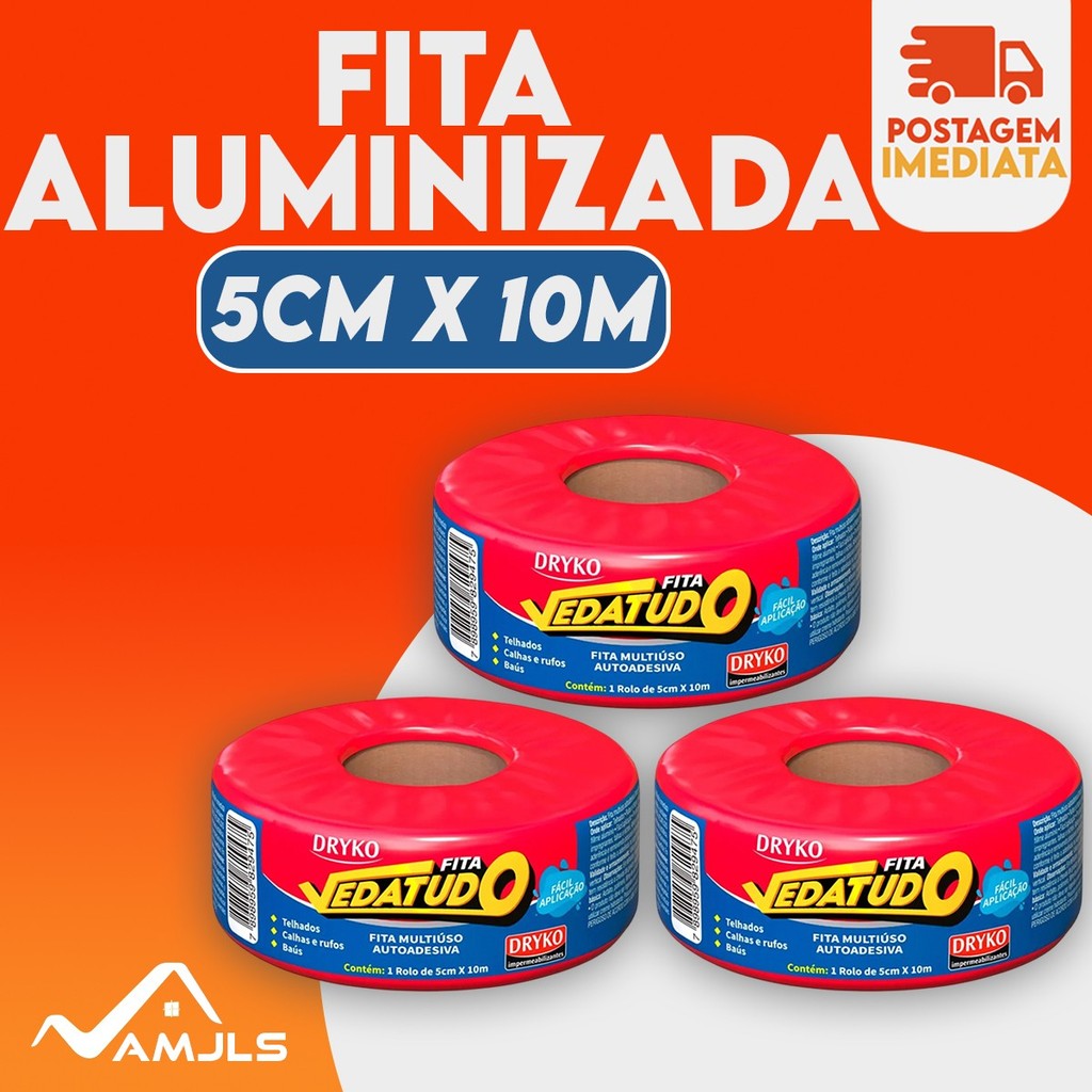 Fita de Manta Asfaltica Aluminizada 5cm x 10m Drykoprimer Vedatudo