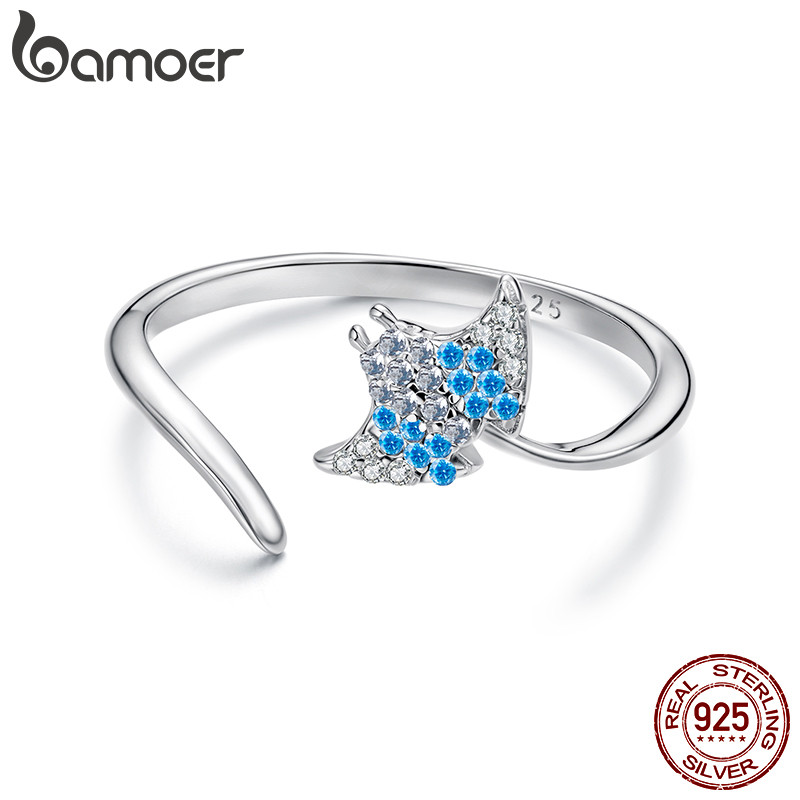 Anel Ajustável De Prata Esterlina 925 Bamoer Manta Ray Joias Da Moda Presente Feminino