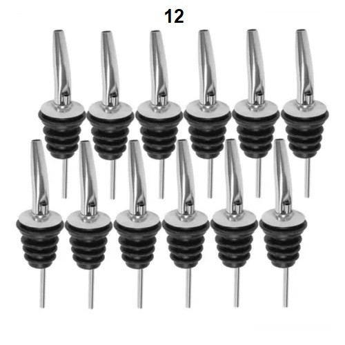 KIT 12 Bico Dosador Inox Biqueira Licor Azeite Xarope Óleo Vinagre Líquidos Bica Tampa Garrafa Borracha.