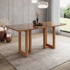 Mesa de Madeira Yara 160 Cm com Vidro Nature - Henn