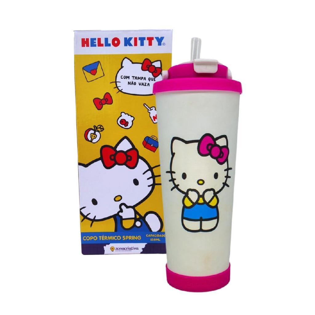 Copo Térmico 850ml Hello Kitty Zona Criativa – Com Tampa, Canudo Retrátil e Estampa Fofa