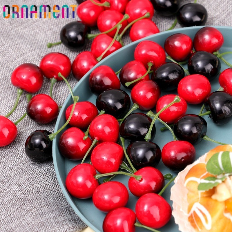 [Destaque] Cerejas Pretas Vermelhas Simuladas-Frutas Frescas Realistas-Brinquedo De Entretenimento Infantil-Decoração De