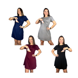 Kit 4 Vestido Amamentação Diversas Cores Premium Manga Curta Gestante Grávida Maternidade Amamentar em Oferta na Shopee