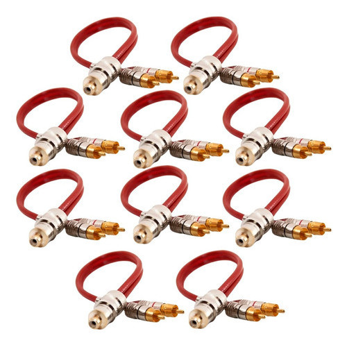 KIT 10 CABO Y RCA BLINDADO VERMELHO 2 MACHOS 1 FEMEA E-TECH PARA SOM AUTOMOTIVO em Oferta na Shopee