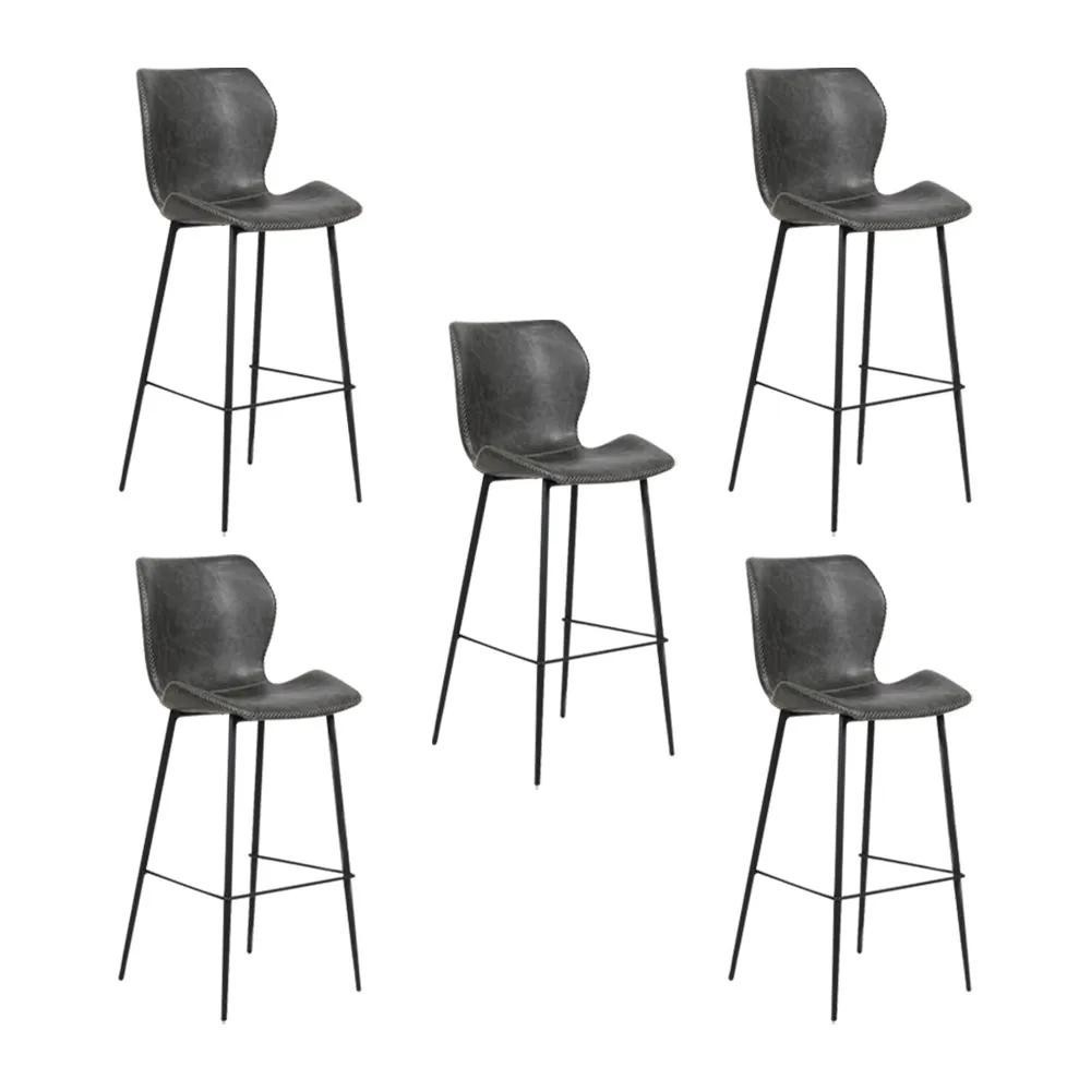 Kit 5 Banquetas Alta com Encosto para Bancada Cozinha Penha R02 Sintético Cinza Grafite - Mpozenato