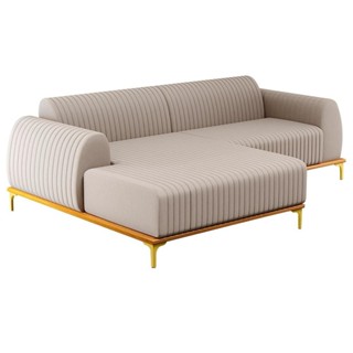 Sofá 255cm 4 Lugares com Chaise Esquerdo Pés Gold Molino C-107 Linho Bege - Domi em Oferta na Shopee