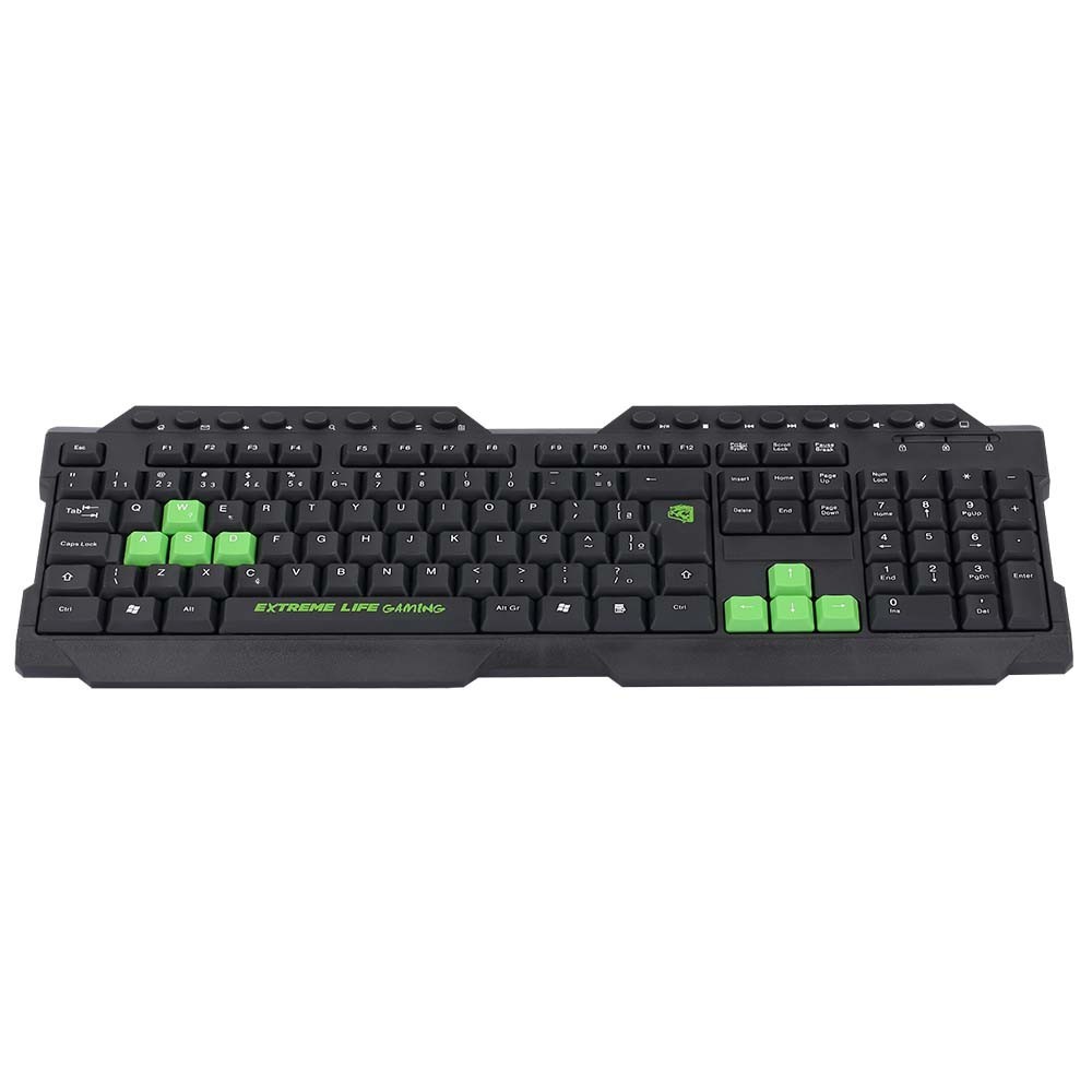 Teclado Gamer Dragon War, Membrana Dupla,ABNT2, Teclas Multimídia, Preto/Verde, TGDW, ELG