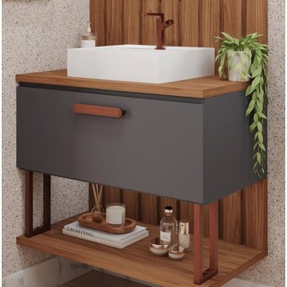 Gabinete Suspenso com Cuba 60cm Mari Espresso Móveis Titanium em Oferta na Shopee