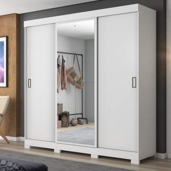 Guarda-Roupa Casal 2 Espelhos 3 Portas de Correr 4 Gavetas  Branco New em Oferta na Shopee