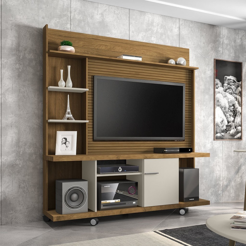 Estante Home para Tv até 47 Polegadas 1 Porta Basculante Taurus Cinamomo/Off White/Ripado - Home & Living