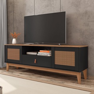 Rack para TV até 60 Polegadas Pés em Madeira Maciça 160cm Esmeralda Versátile Preto/Noce em Oferta na Shopee