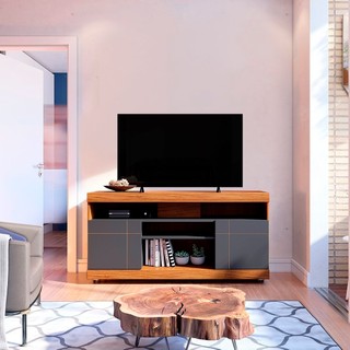 Rack para Tv até 50 Polegadas 2 Portas 4 Nichos Yara Noce Milano/Preto Fosco em Oferta na Shopee