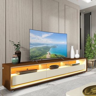 Rack para TV até 85 Polegadas com LED e Rodízios 211,4cm 100% MDF Requinte Castanho/Off White em Oferta na Shopee
