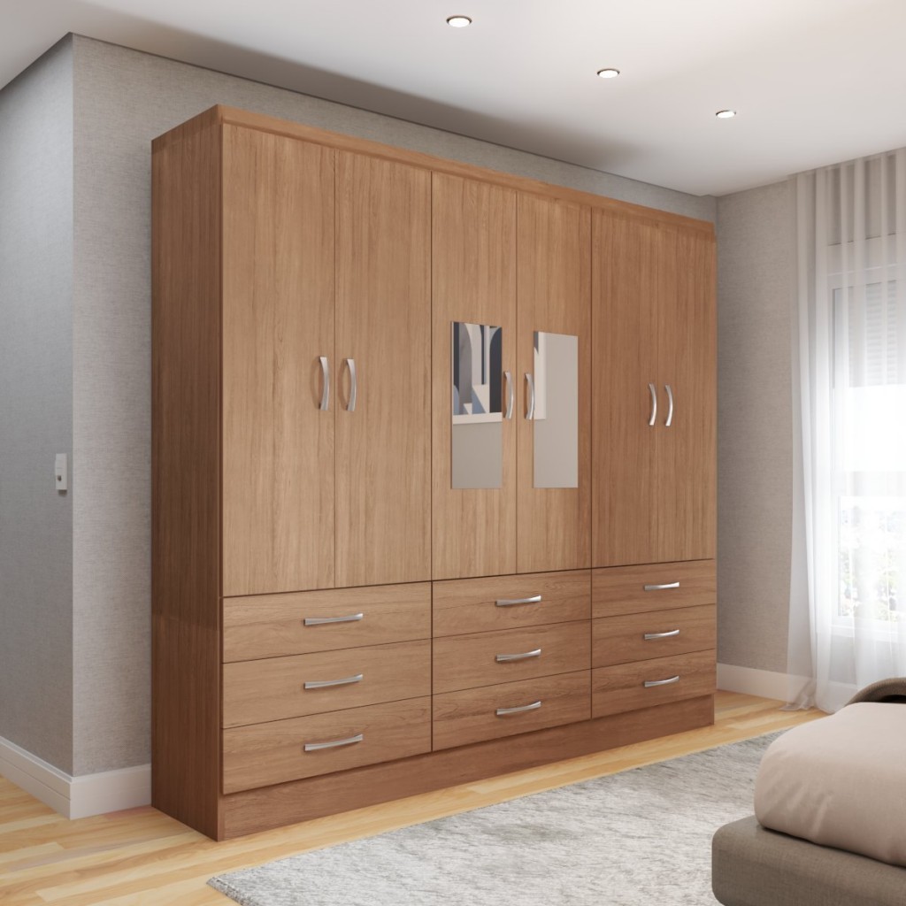 Guarda-Roupa Casal Madri 6 Portas 9 Gavetas com Espelho em Oferta na Shopee