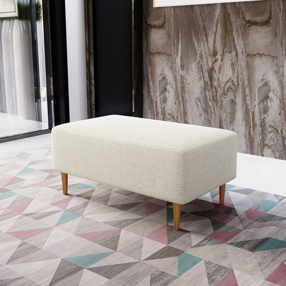 Puff Decorativo Sala de Estar Cléo W01 Pés Palito 90 cm Linho Champagne - Lyam Decor em Oferta na Shopee