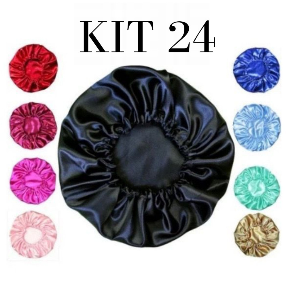 Kit 24 Unidades Touca de Cetim Anti Frizz Cores sortidas