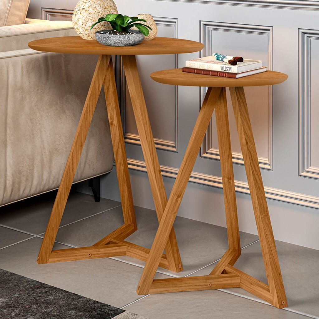 Mesa de Canto Classic Kit 2 Peças Nature - Tebarrot em Oferta na Shopee