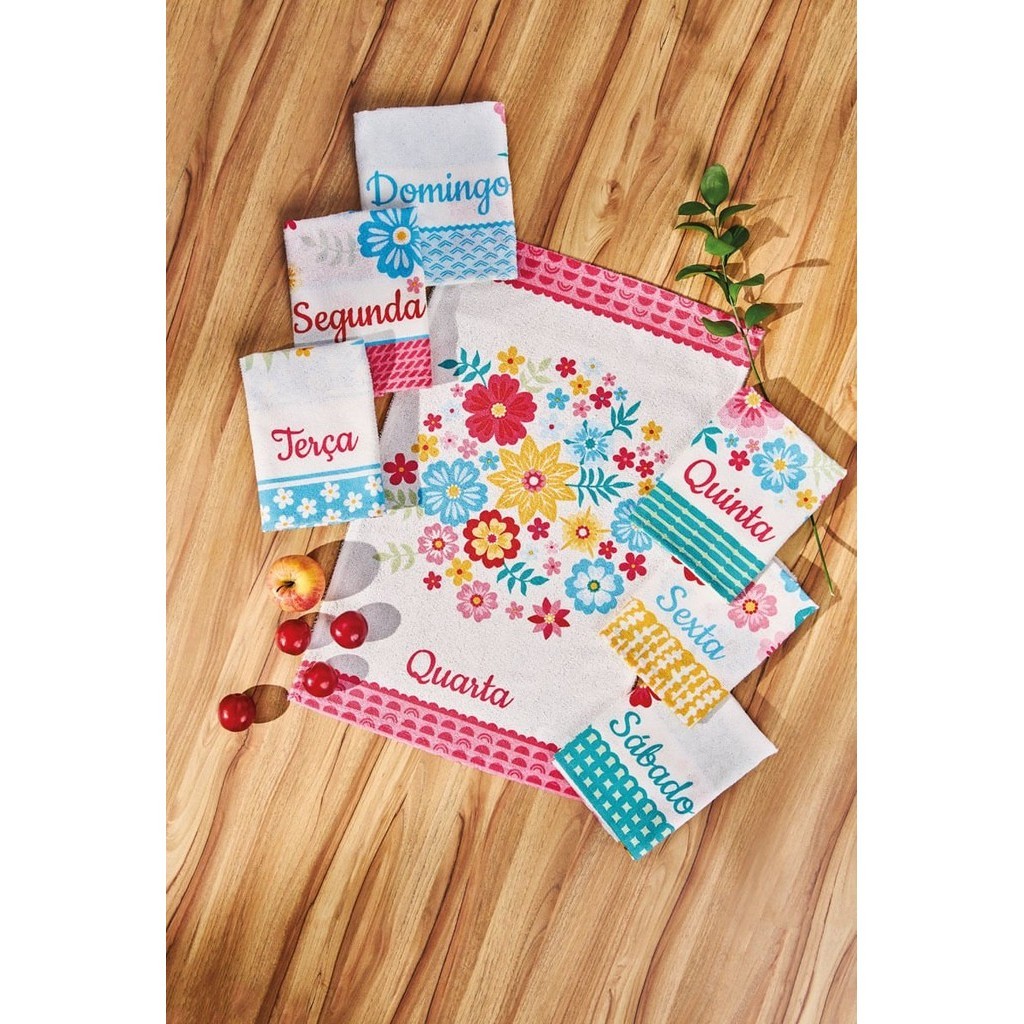 Kit de 7 pçs Panos de Prato e Copa Lepper 40x60cm Atoalhados  Estampas Temáticas Secagem Rápida